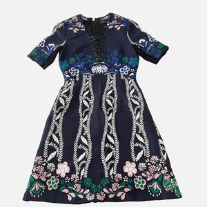 YIGAL AZROUEL Women's Jacquard Knit Fit & Flare Dress, /Blue/White/Pink, Green